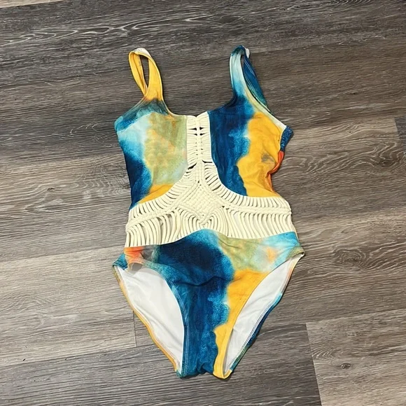 NWOT Venus cream yellow orange one piece swimsuit bathing suit cutouts 4 - Picture 2 of 10